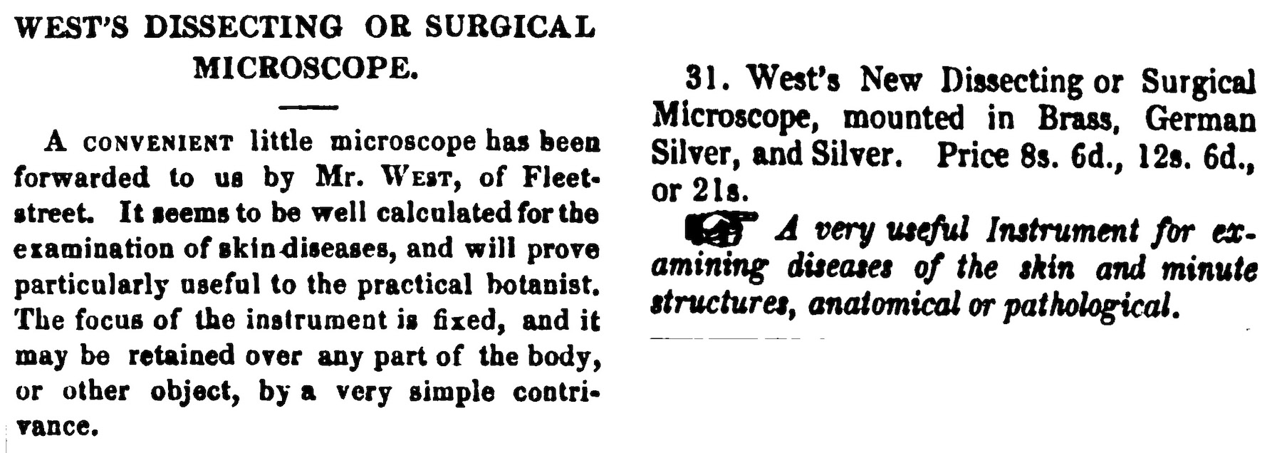 Figura 3. Tres lupas cuenta hilos similares al microscopio de West.